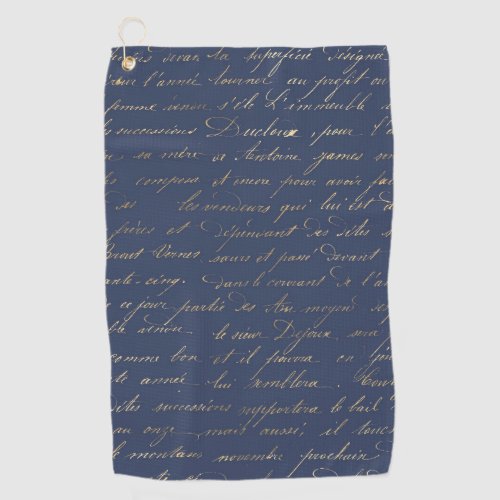 Navy Blue and Gold Words design Golf Towel