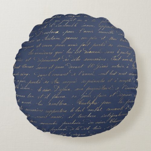Navy Blue and Gold Words design Round Pillow