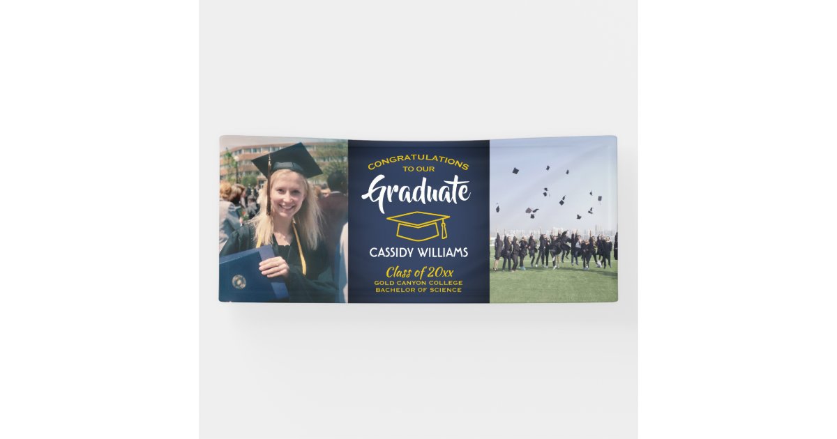 Navy Blue And Gold Yellow 2 Photo Graduation Banner Zazzle Com