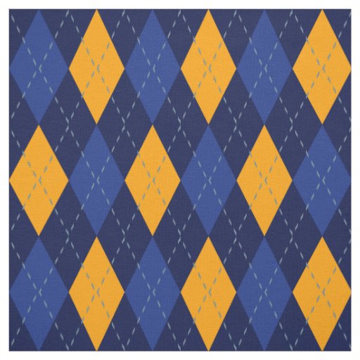 Navy Blue and Gold Yellow Argyle Pattern Fabric