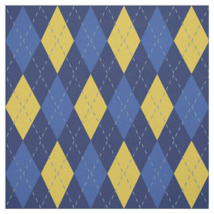 Navy Blue and Gold Yellow Argyle Pattern Fabric