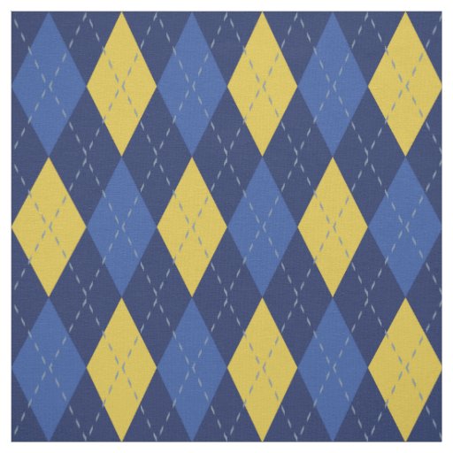 Navy Blue and Gold Yellow Argyle Pattern Fabric | Zazzle