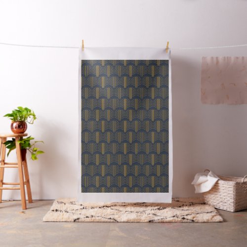 Navy Blue and Golden Art deco pattern Fabric