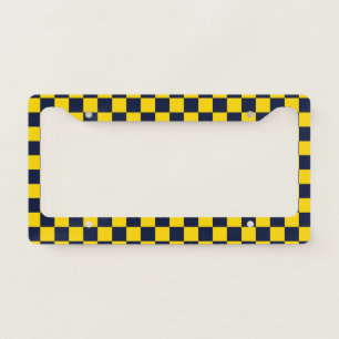 Navy Blue and Golden Yellow Checkerboard License Plate Frame