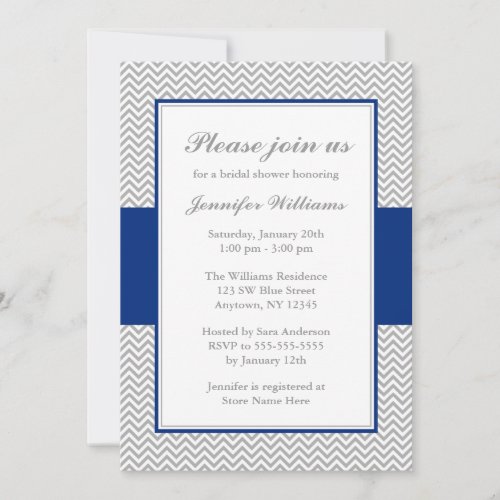 Navy Blue and Gray Chevron Bridal Shower Personalized Invite