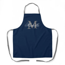 Navy blue and gray custom name monogram kitchen apron Navy blue and gray custom name monogram kitchen apron