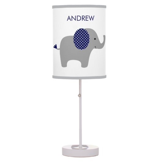 Navy Blue and Gray Elephant Table Lamp (Front)