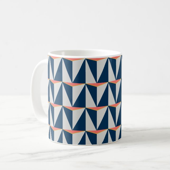 Navy Blue and Gray Geometric Coffee Mug (Front Left)