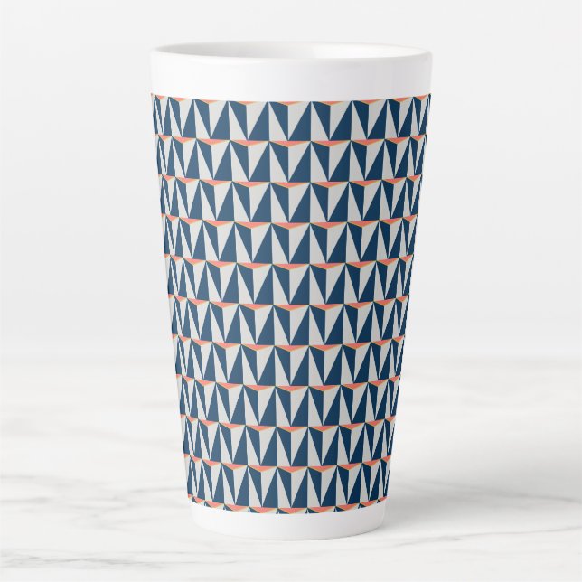 Navy Blue and Gray Geometric Latte Mug (Front)