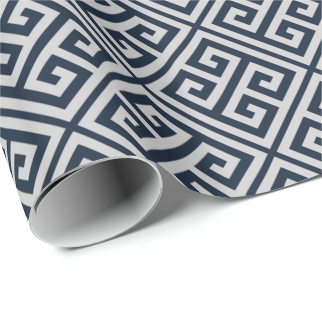 Navy Blue And Gray Greek Key Wrapping Paper (Roll Corner)