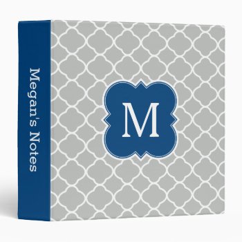 Navy Blue And Gray Monogram Geometric Pattern 3 Ring Binder by whimsydesigns at Zazzle