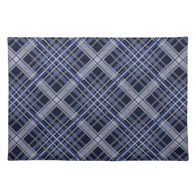 Navy Blue and Gray Plaid  Cloth Placemat (Front)