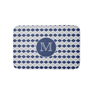 Navy Blue and Gray Quatrefoil Monogram Bath Mat