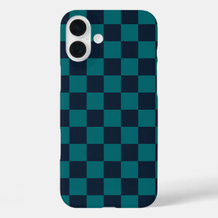 Navy Blue and Green Checkerboard iPhone 16 Plus Case