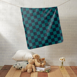 Navy blue and green checkerboard pattern baby blanket
