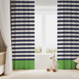 Navy Blue and Green Chic Stripes Blackout Curtains