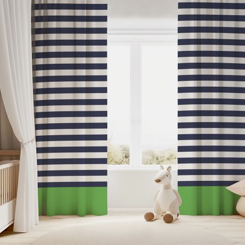 Navy Blue and Green Chic Stripes Blackout Curtains