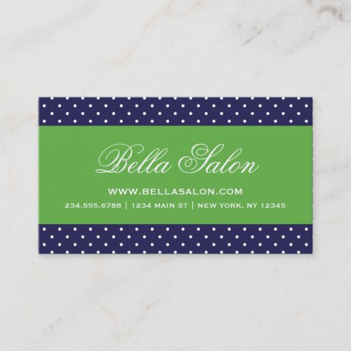 Navy Blue and Green Cute Modern Polka Dots Business Card