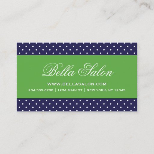 Customizable Navy Blue &amp; Green Cute Modern Polka Dots Business Card