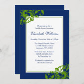 Navy Blue and Green Flourish Swirls Bridal Shower Invitation (Front/Back)