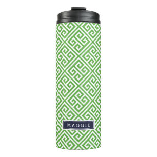 Navy Blue and Green Greek Key Monogram Thermal Tumbler