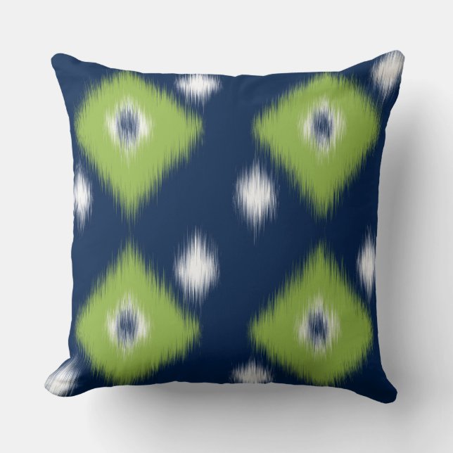 Navy blue and green ikat pillow (Front)