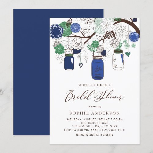 Blue and Green Mason Jars Bridal Shower Invitation