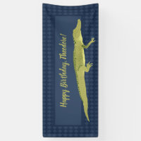 Navy Blue and Green Men's Alligator Birthday Party Banner