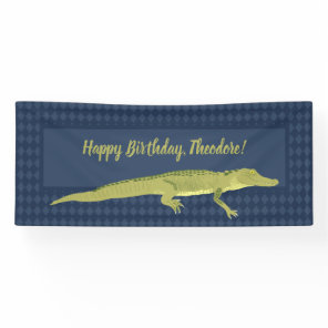 Navy Blue and Green Men's Alligator Birthday Party Banner
