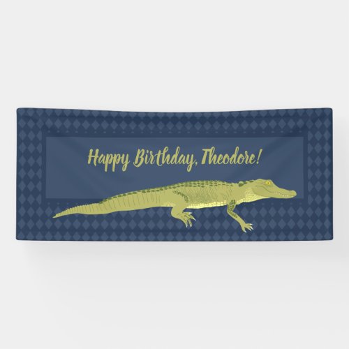 Navy Blue and Green Mens Alligator Birthday Party Banner