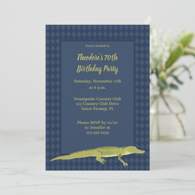 Navy Blue and Green Men's Alligator Birthday Party Banner