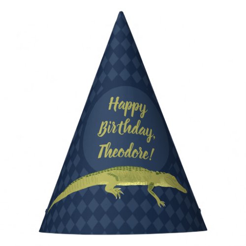 Navy Blue and Green Mens Alligator Birthday Party Party Hat