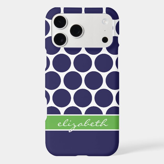 Navy Blue and Green Mod Big Dots Custom Monogram Case-Mate iPhone Case (Back)