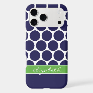 Navy Blue and Green Mod Big Dots Custom Monogram iPhone 17 Pro Max Case
