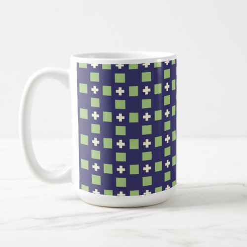 Navy Blue and Green Mosaic Coffee Mug