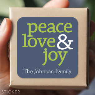 Navy Blue and Green - Peace, Love and Joy Square Sticker