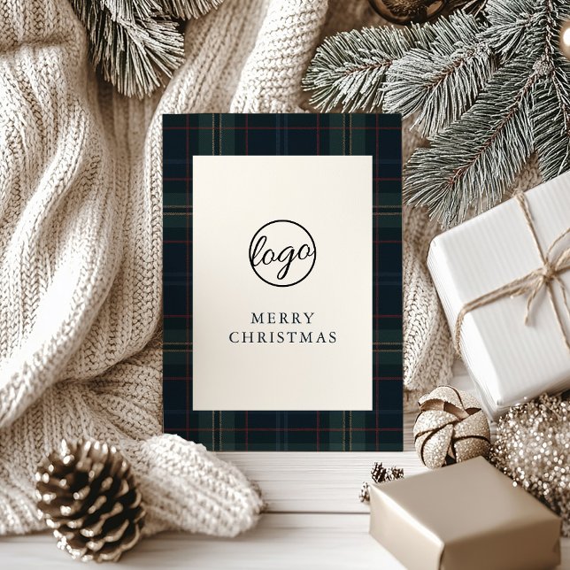 Navy Blue and Green Plaid Business Christmas Holiday Card (Creator Uploaded)