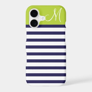Navy Blue and Green Preppy Stripes Monogram iPhone 17 Case