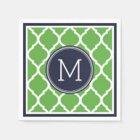Navy Blue and Green Quatrefoil Wedding Monogram