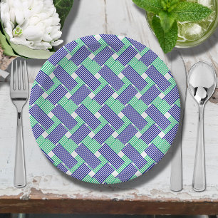 Navy Blue and Green Stripes Paper Plates