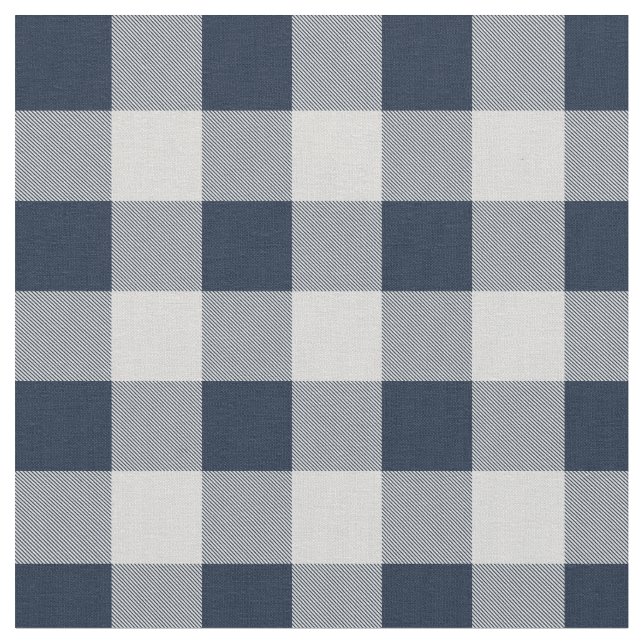 Navy Blue and Grey Buffalo Checker Plaid Fabric (Close Up)