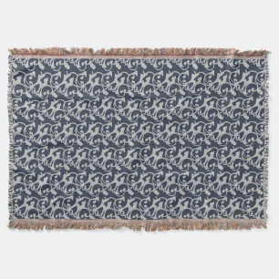 Navy Blue and Grey Damask Custom Design Throw Blanket
