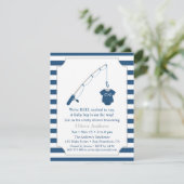 Navy Blue and Grey Fishing Themed Baby Shower Invitation (Standing Front)