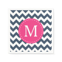 Navy Blue and Hot Pink Chevron Custom Monogram Napkins