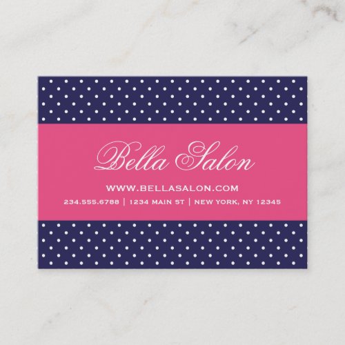 Navy Blue &amp; Hot Pink Cute Modern Polka Dots Business Cards