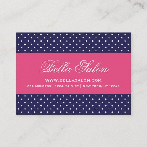 Customizable Navy Blue &amp; Hot Pink Cute Modern Polka Dots Business Cards