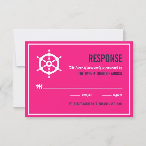 Navy Blue and Hot Pink Nautical Wedding RSVP Card