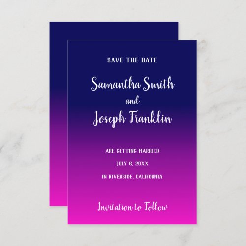Navy Blue and Hot Pink Ombre Save the Date Invitation