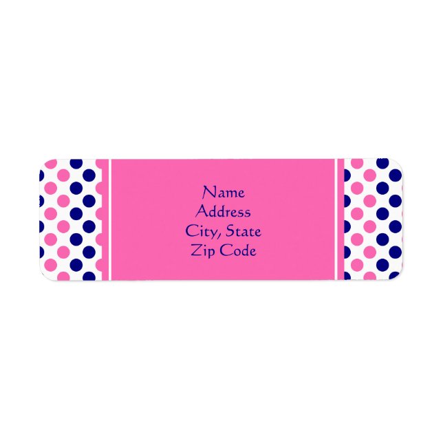 Navy Blue and Hot Pink Polka Dot Pattern Label (Front)