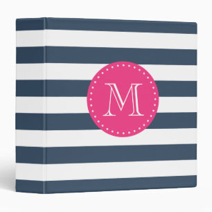 Navy Blue and Hot Pink Stripes Custom Monogram Binder